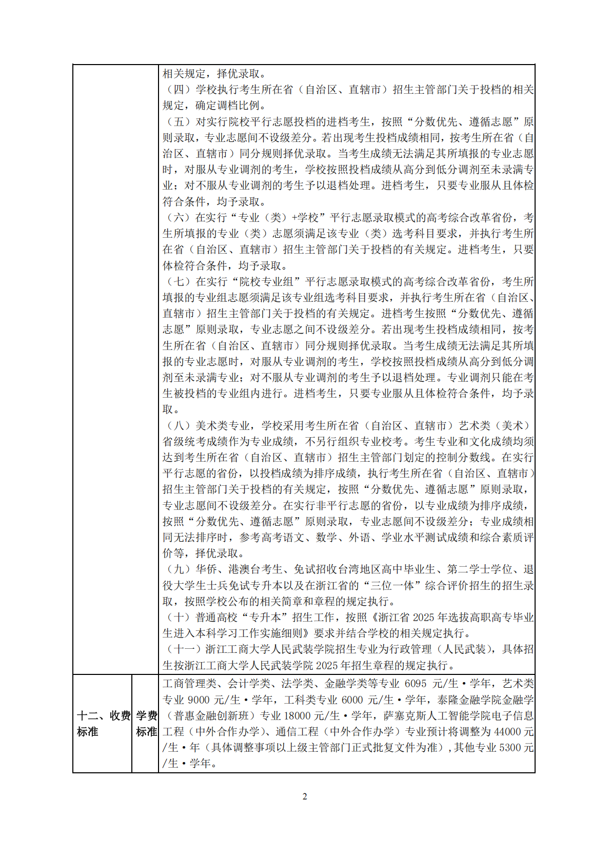 浙江工商大学2025年普通高校招生章程