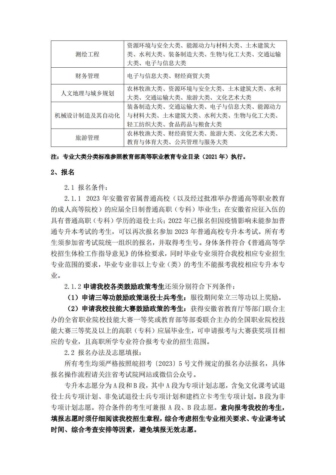 池州学院－2023年普通高校专升本招生章程