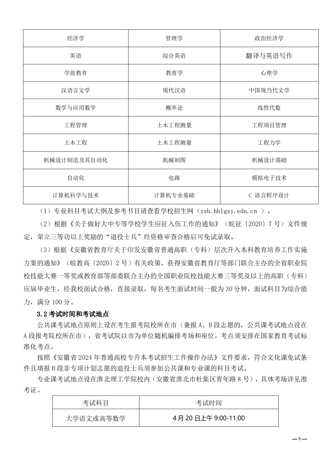 淮北理工学院2024年普通高校专升本招生章程