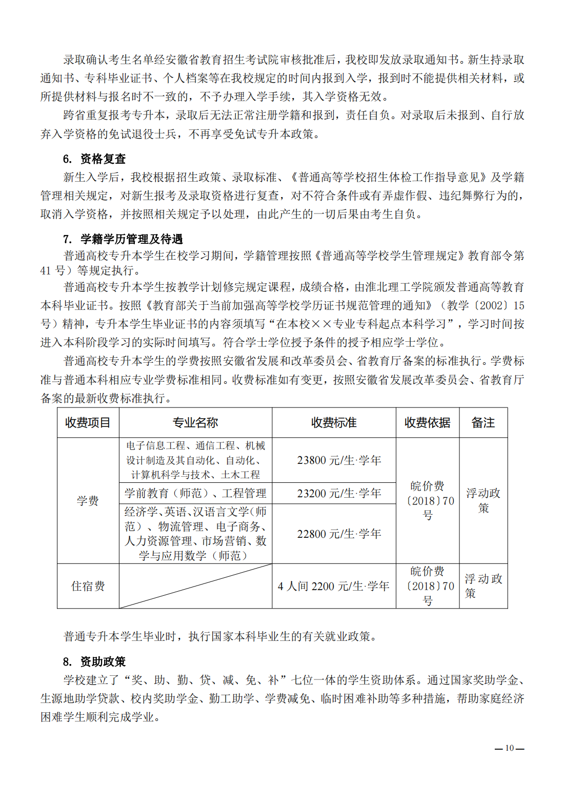 淮北理工学院2024年普通高校专升本招生章程