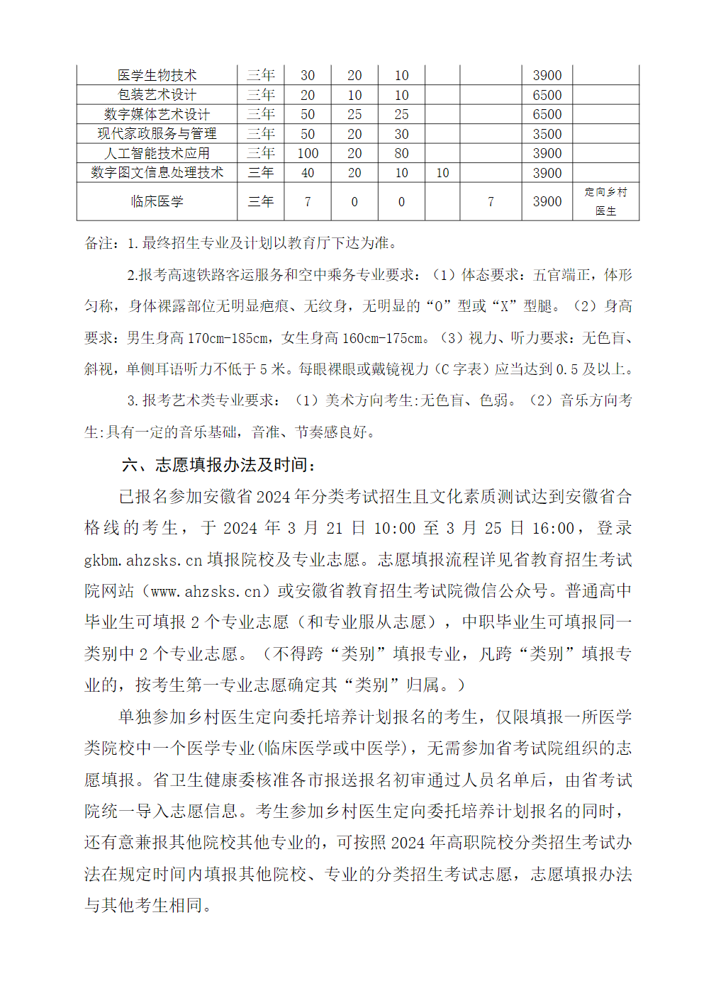 滁州城市职业学院2024年分类考试招生章程