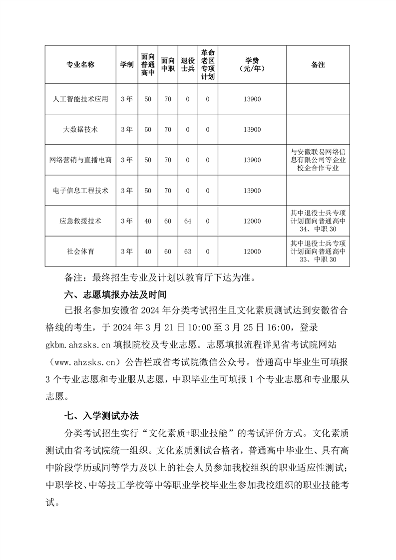 宿州航空职业学院2024年高职院校分类考试招生章程