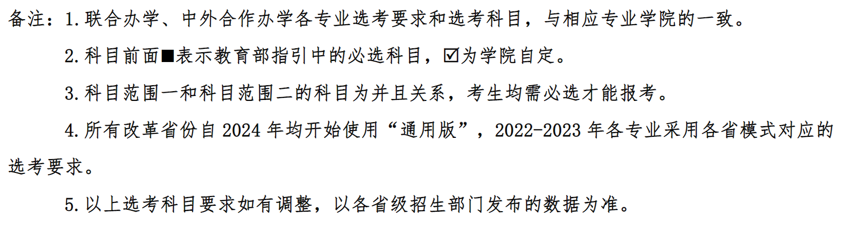 河南大学在高考改革省份各专业选考科目要求（含“通用版”、“3+3”、“3+1+2”模式）