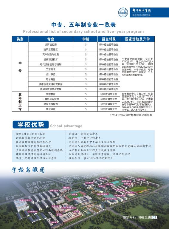 郑州科技学院2023年招生简章—五年一贯制大专