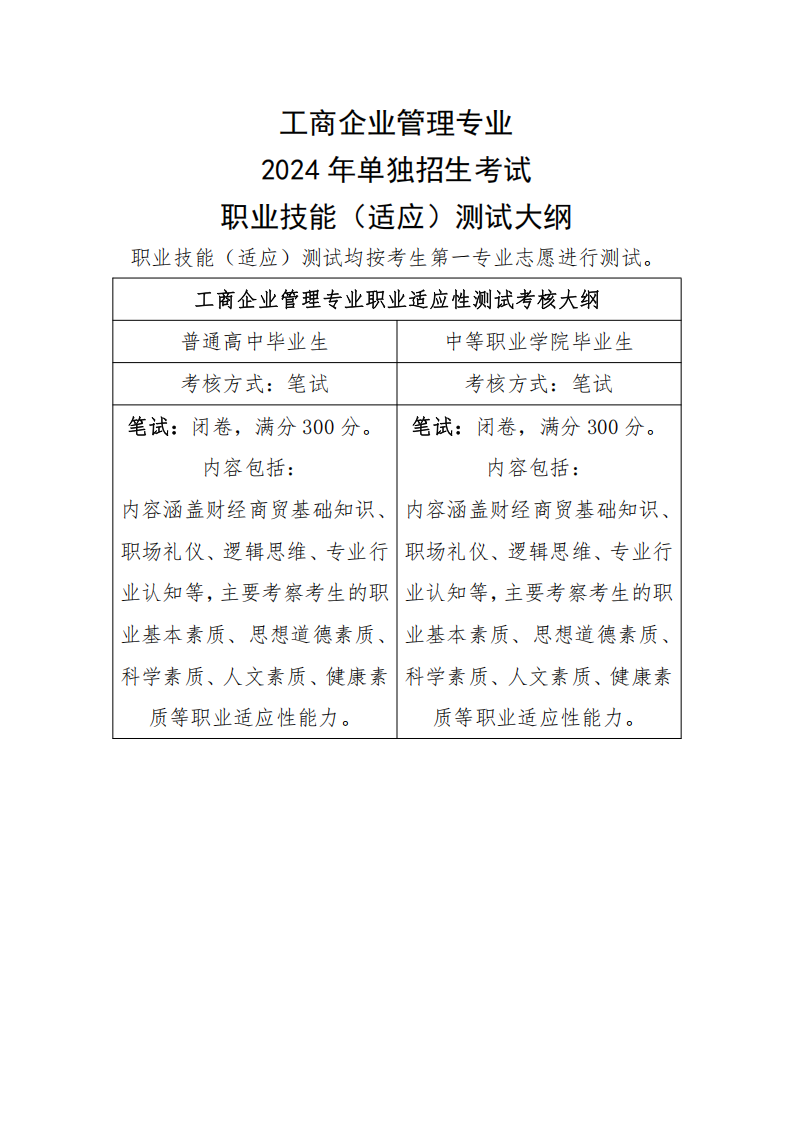 郑州信息科技职业学院－2024年单独招生考试职业技能（适应）测试大纲