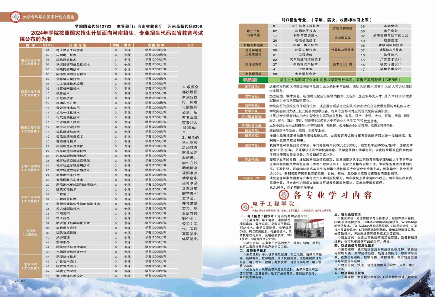 郑州电子信息职业技术学院－2024年面向河南招生专业代码及收费标准