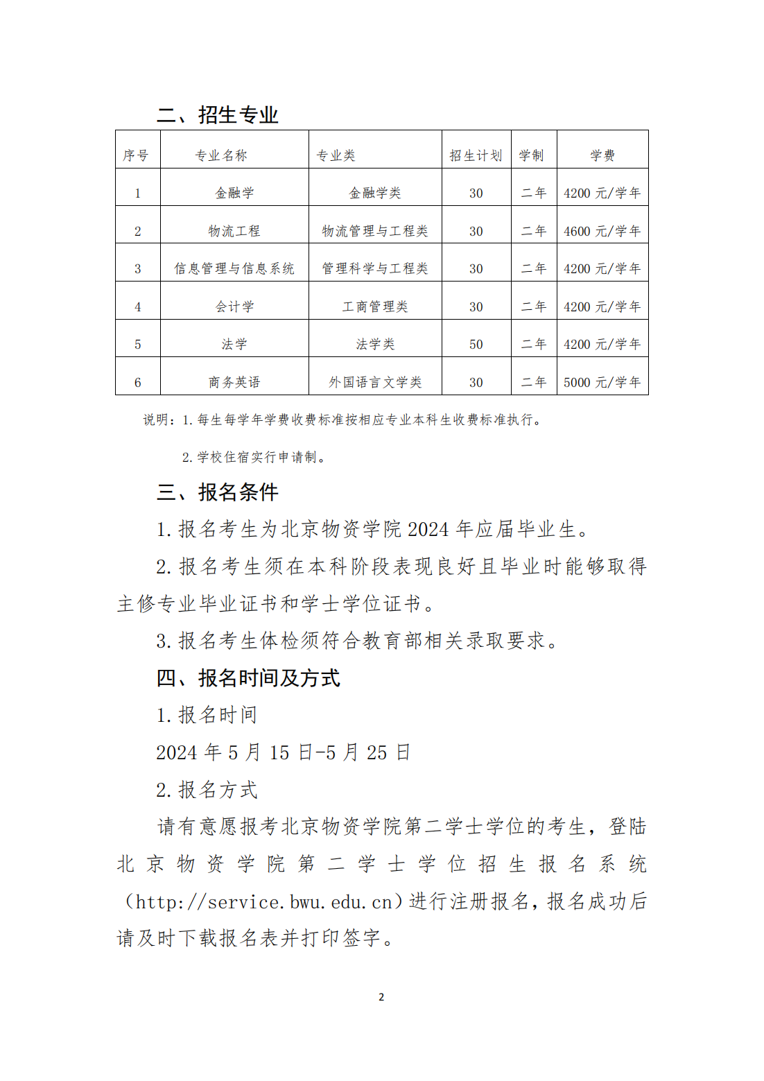 北京物资学院－2024 年第二学士学位招生简章