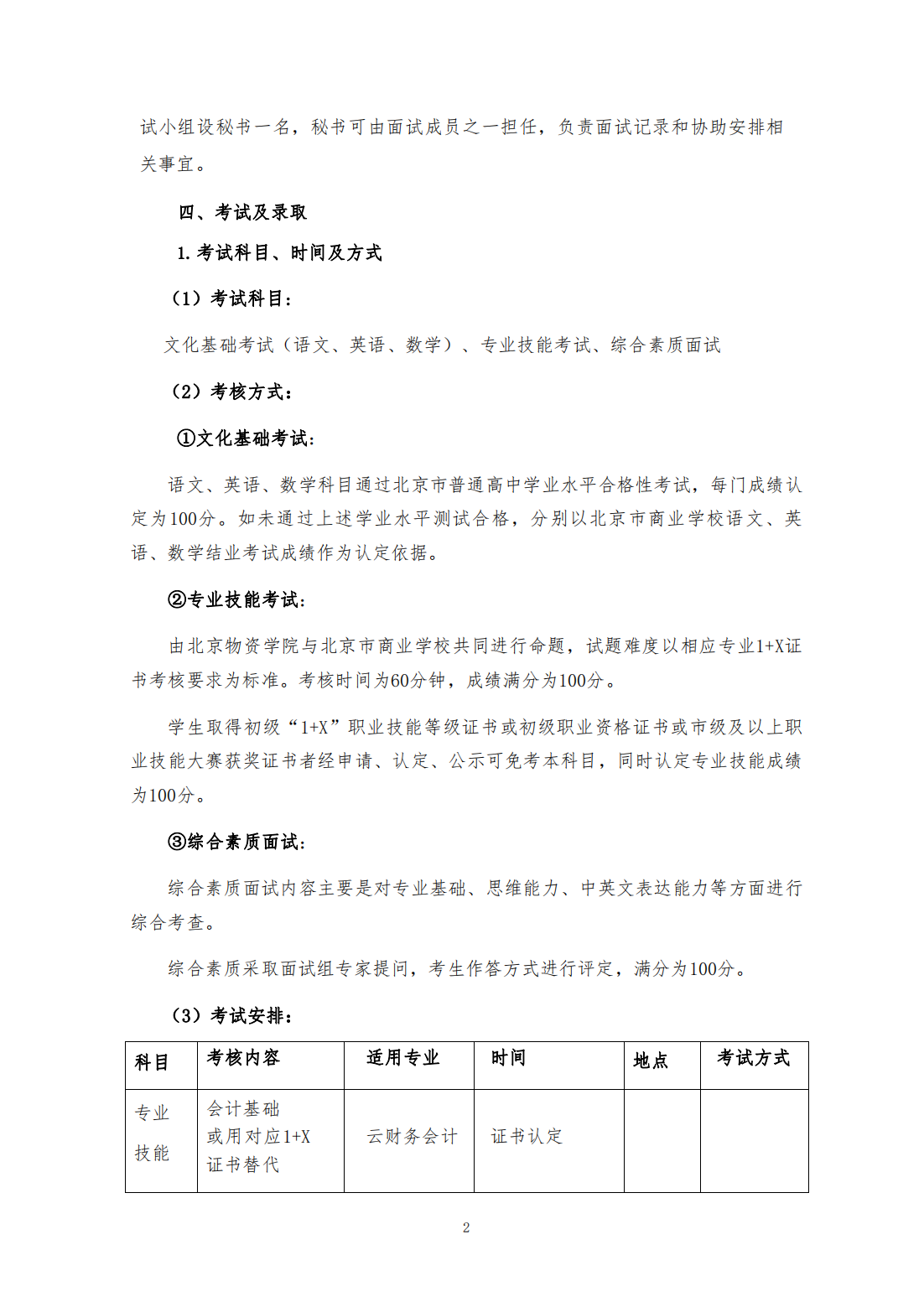 北京物资学院-北京市商业学校2024年贯通中-高转段考试细则