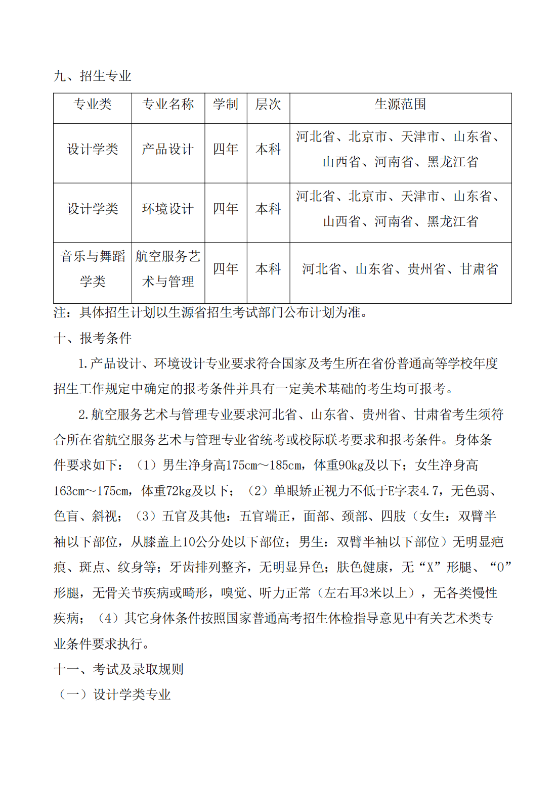 北华航天工业学院2023年艺术类专业招生章程