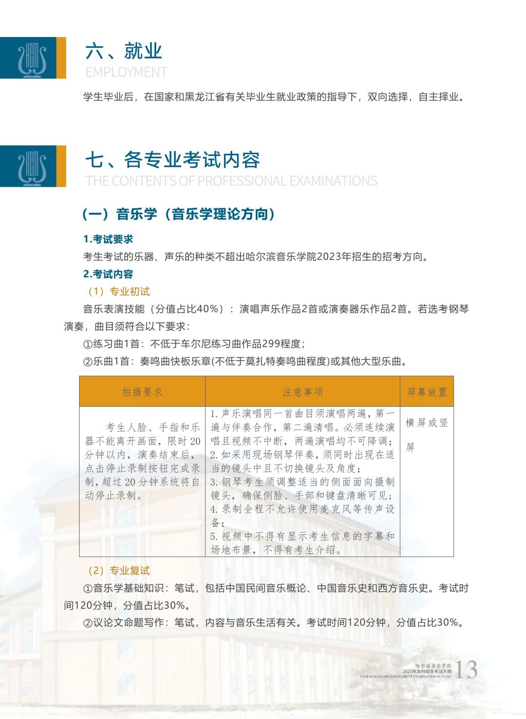 哈尔滨音乐学院2023年本科招生简章